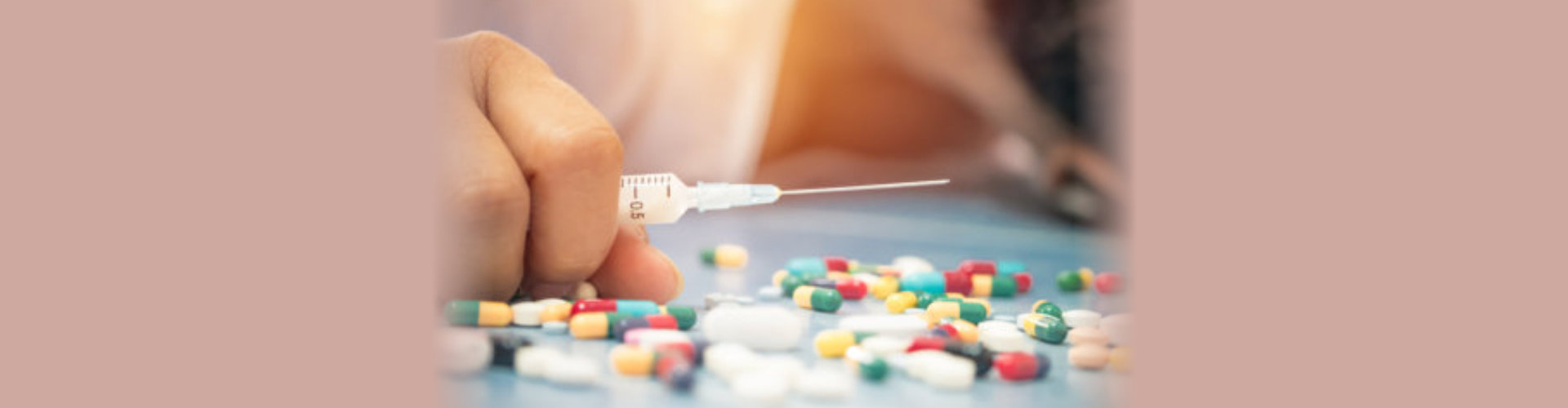 Overdose - close up of pills and addict